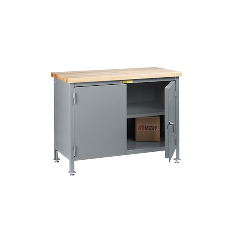 Little Giant 24" x 48" Butcher Block, Center Shelf, Leg Levellers, 2 Rigid, 2 Swivel Polyurethane, 2000 lbs. Cap. WTC1-2D-2448-LL